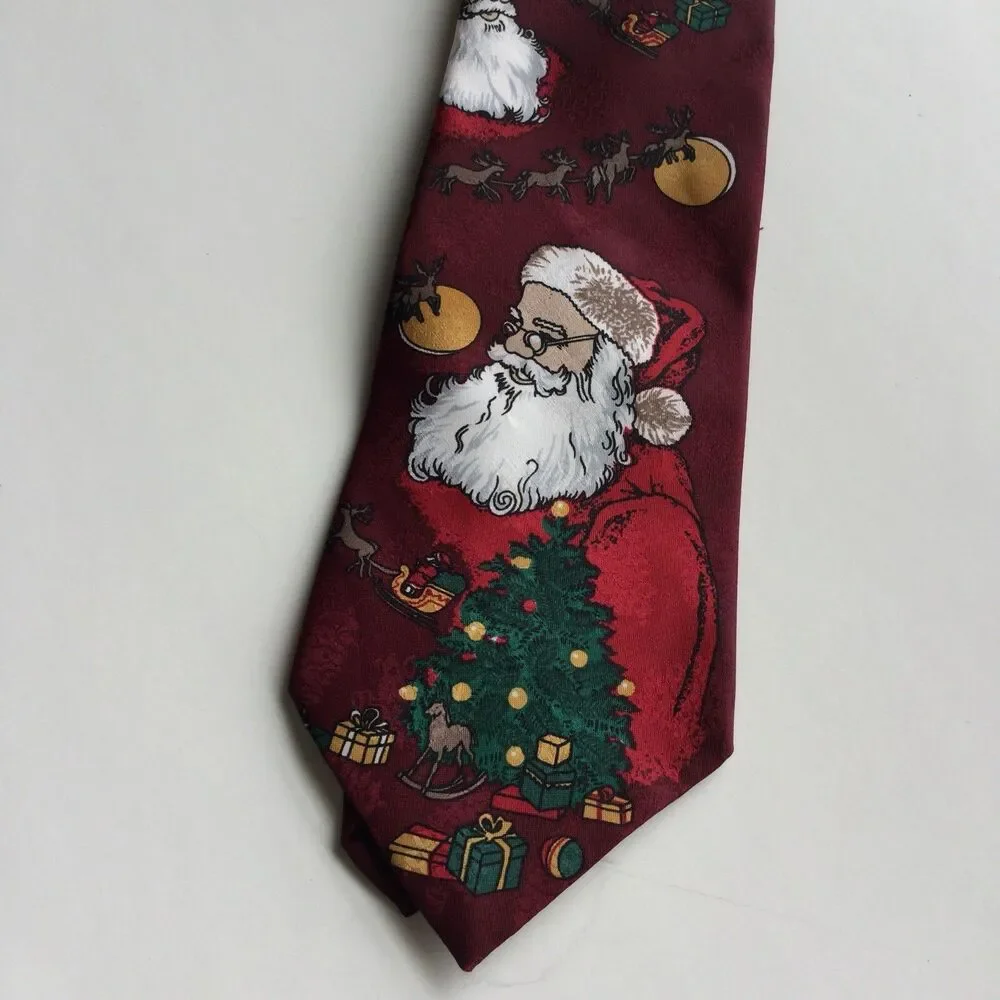 Thinking of You Mens Neck Tie Merry Christmas Santa Polyester Burgundy 55